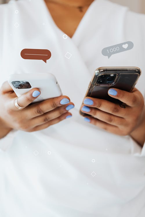 Laptop and smartphone on a desk for social media management